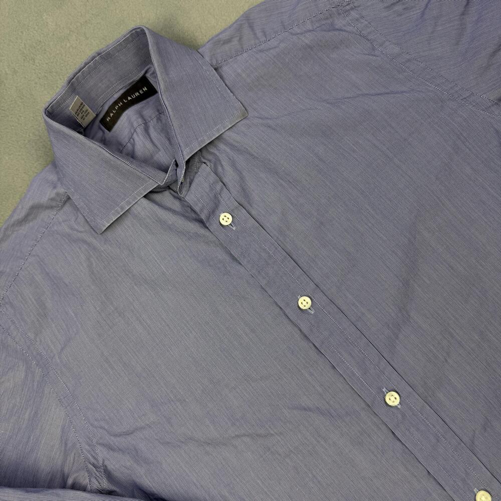 Ralph Lauren Black Label Dress Shirt Mens 15 Blue Pinstripe Classic Made Italy - Picture 2 of 13